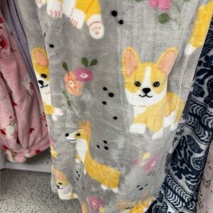 Madison Park Plush Throw with Corgi and Floral Design